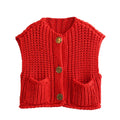 Crop Sweater Women Vest Solid Loose Casual - S / Red / CHINA - Other