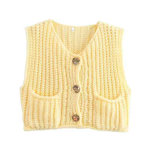 Crop Sweater Women Vest Solid Loose Casual - S / Yellow / CHINA - Other