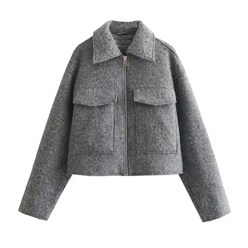 Cropped Jacket for Women Short Coat Tweed - Other