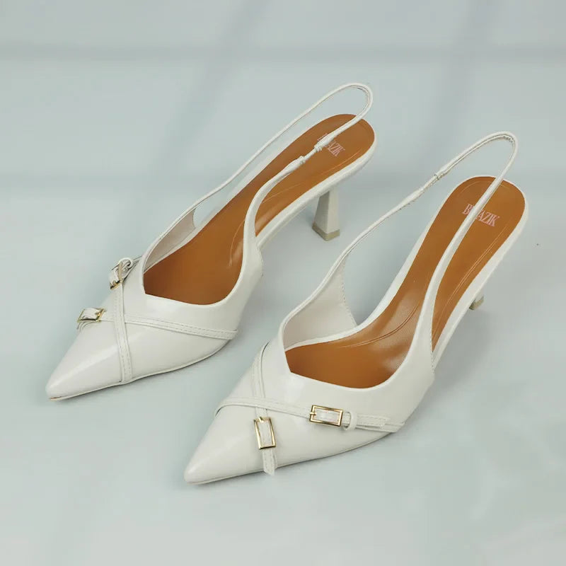 Cross Bukcle Strap Brand Sandal - Beige / 41