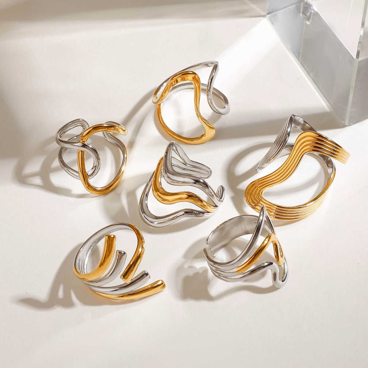 Curve Geometric Non-fading Open Ring - electronic accessories