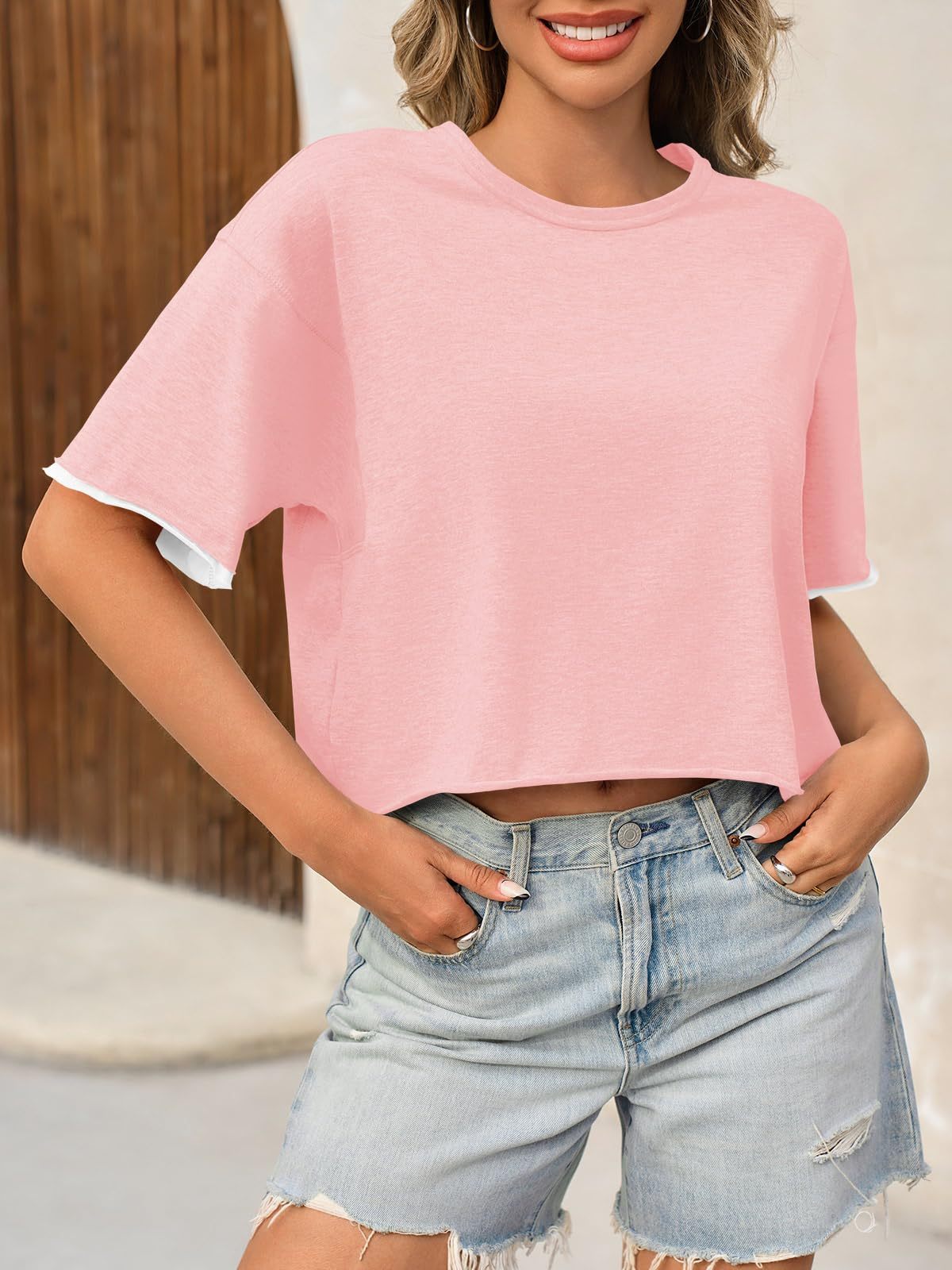Womens Crop Tops Casual Short Sleeve  Loose Fit Basic - Norellé