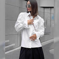 White Loose Puff Sleeves Shirt Women's Top - Norellé