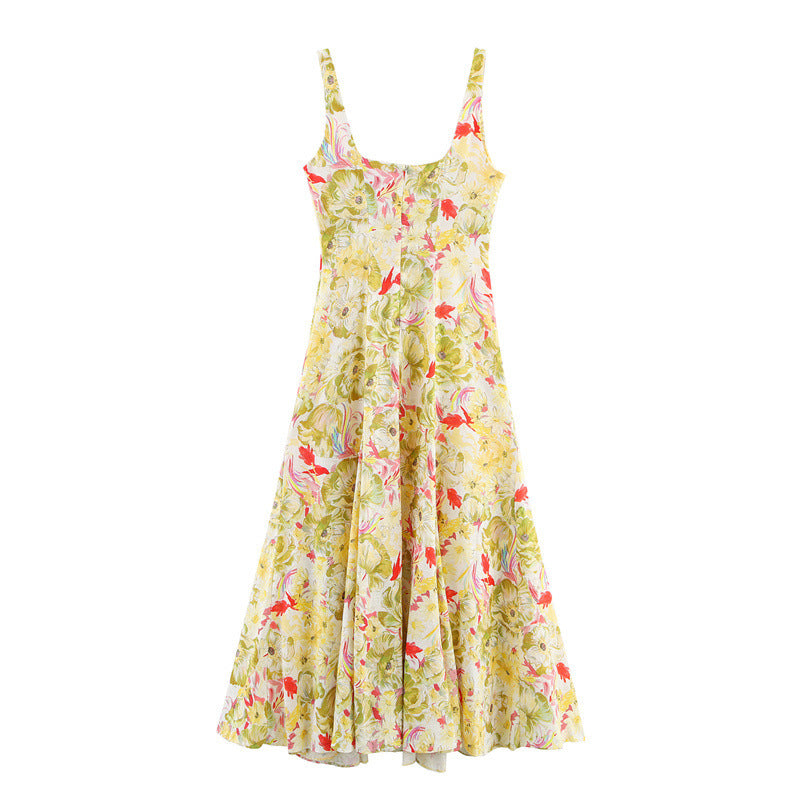 Linen Blended Printed Sleeveless Sling Dress - Norellé