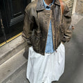 Jacket Coat Retro Washed Brushed Brown Distressed - Norellé