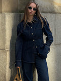 Simple Trendy Solid Color Single-breasted Denim Coat Trousers Suit - Norellé