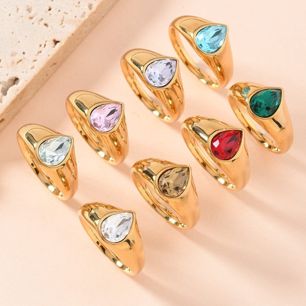 Colorful Rhinestone Rings Fashion Personality Teardrop-shaped Ring For Women Jewelry - Norellé