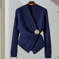 Dark Blue Irregular V-neck Fitted Waist Sweater Knitwear - 2XL - Other