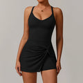 Black athletic skort with twisted knot design, ideal for yoga boilersuit sleeveless sportswear gym jumpsuits