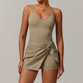 Athletic tank top and twisted-front skort set in olive green, ideal for yoga boilersuit sleeveless sportswear gym jumpsuits