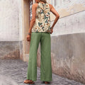 Women's 2 Piece Outfits Casual Sleeveless Halter Neck Crop Tops Wide Leg Pants Set - Norellé