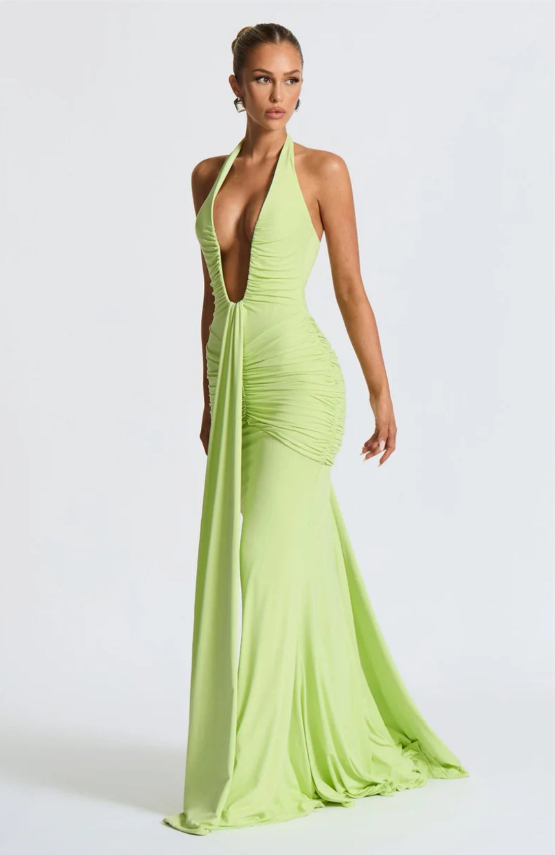 Deep V Neck Backless Ruched Maxi Dress Women