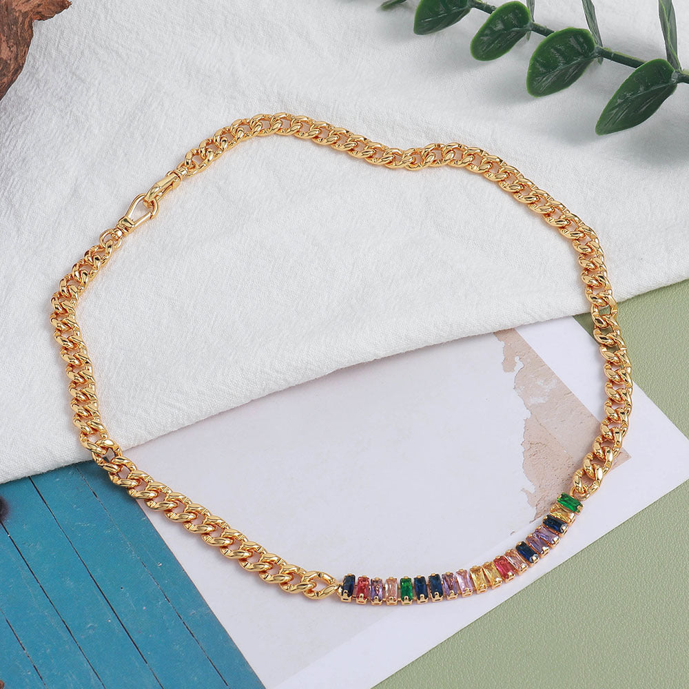 Design Color Zircon Copper Double Necklace - Gold - electronic accessories