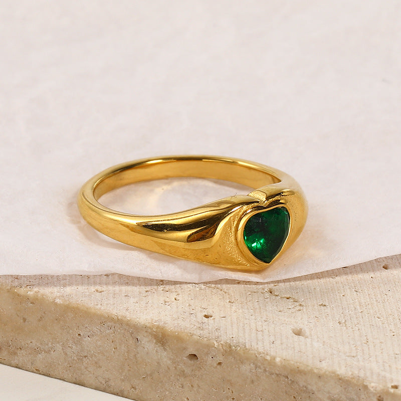 Design Heart-shaped Inlaid Zircon Titanium Steel Ring For Women - Golden Lvzuan / No 10 - electronic accessories