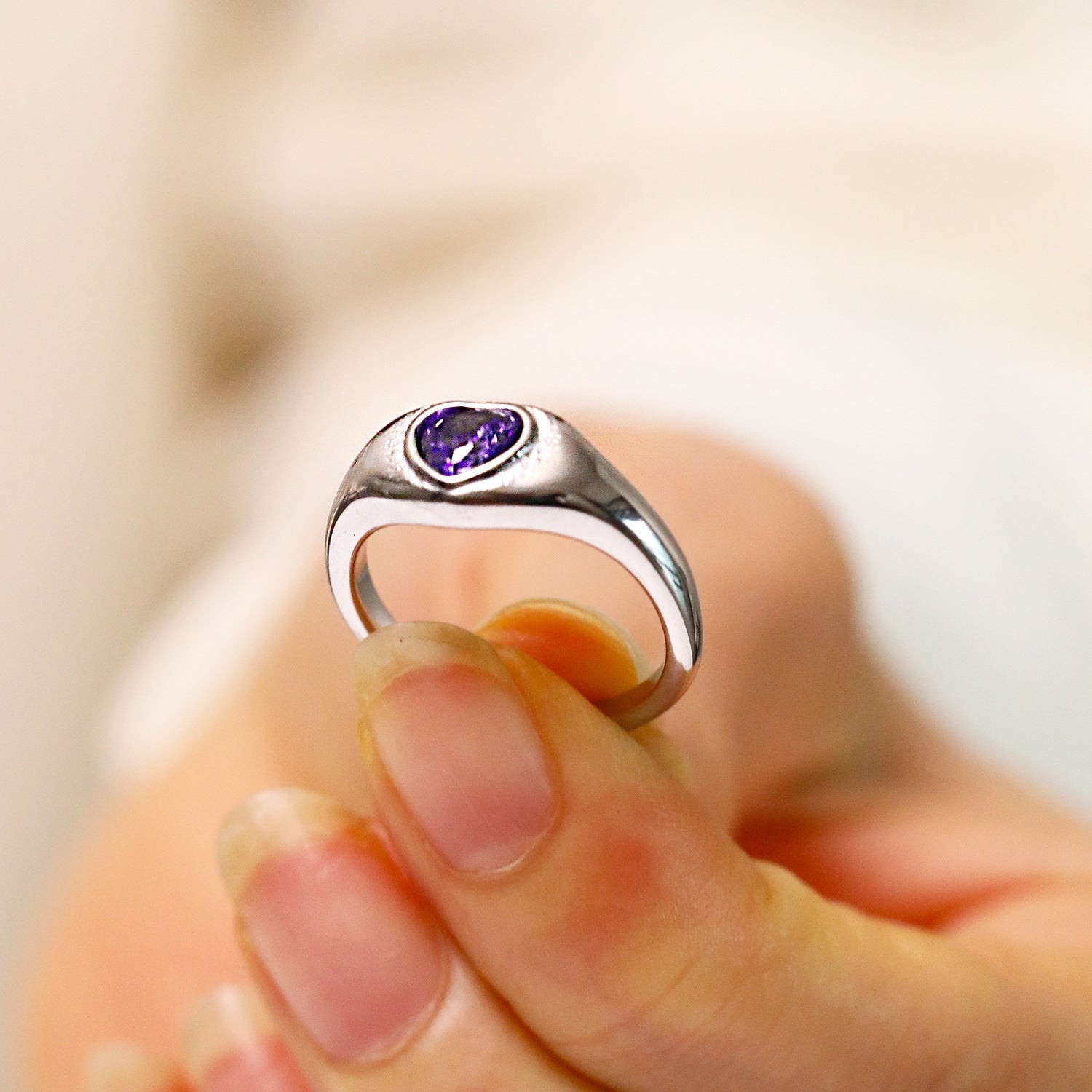 Design Heart-shaped Inlaid Zircon Titanium Steel Ring For Women - Purple Diamond / No 10 - electronic accessories