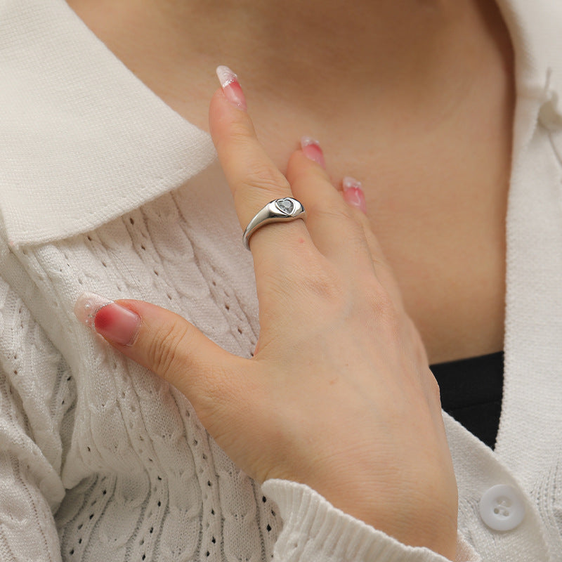 Design Heart-shaped Inlaid Zircon Titanium Steel Ring For Women - Color White Diamond / No 10 - electronic accessories