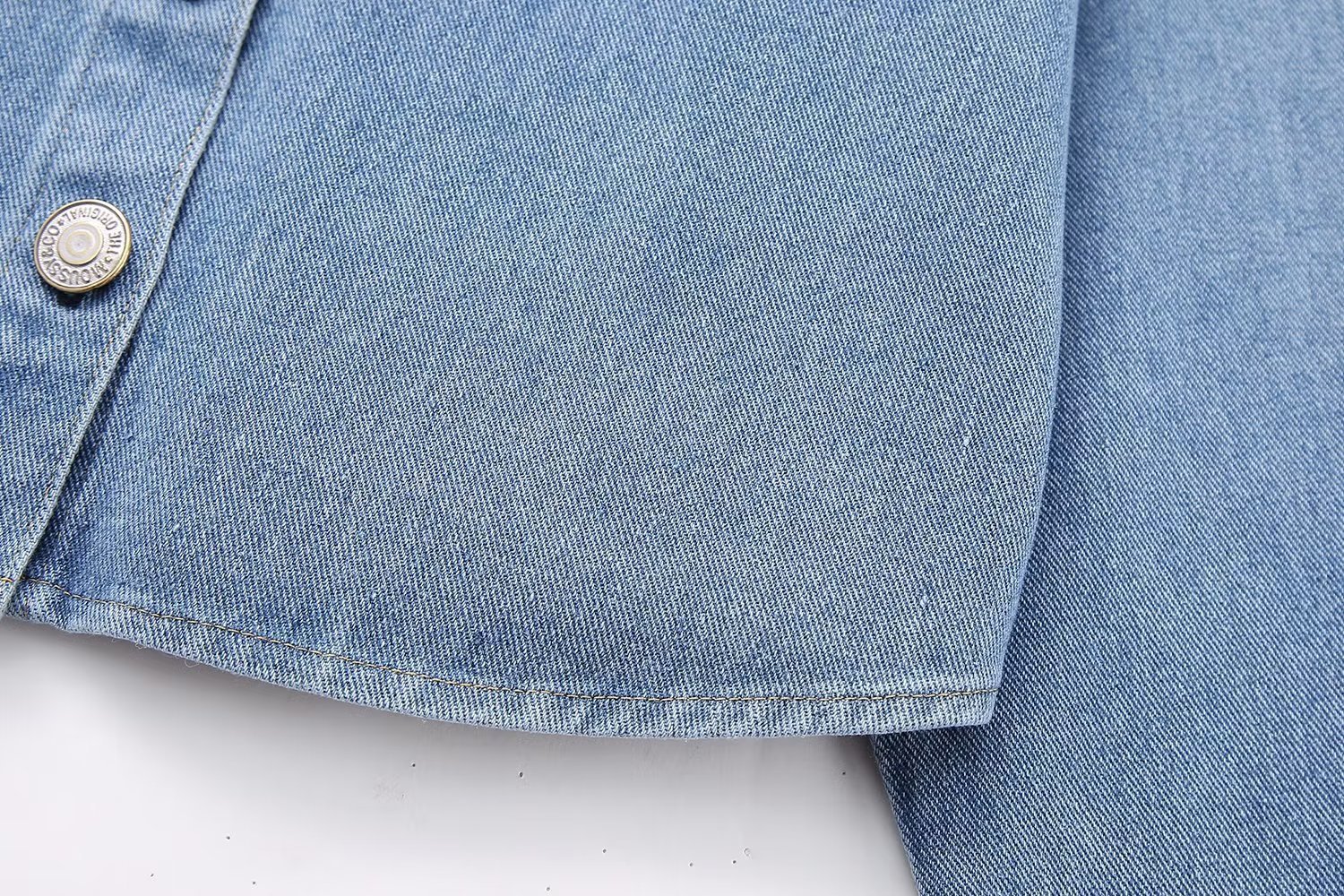 Long Sleeve Rhinestone Short Denim Shirt - Norellé