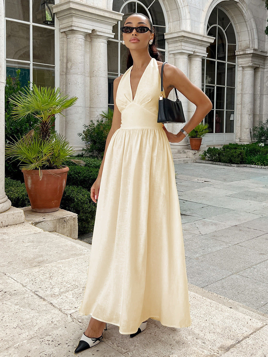 Halter Lace-up Backless Long Dress - Norellé