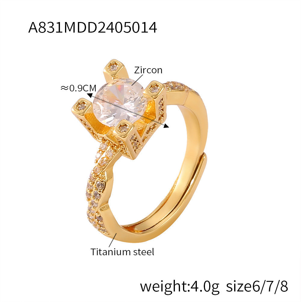 18K Gold Retro Easy Matching Design Geometric Inlaid Zircon Ring - Norellé