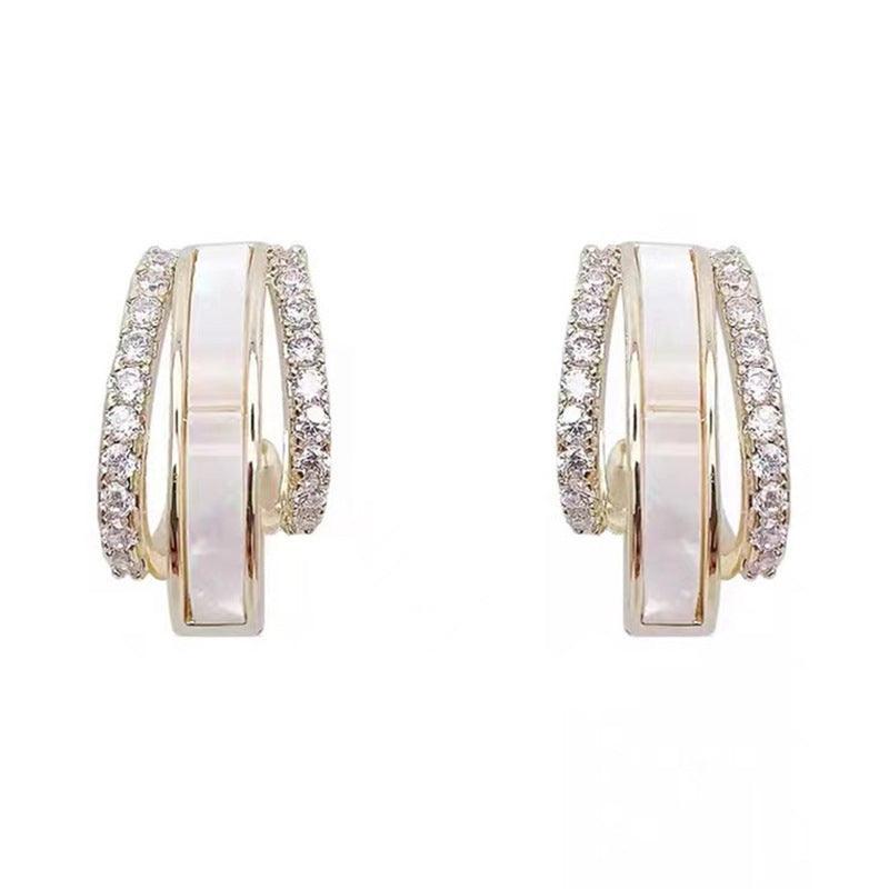 Double Circle Shell Delicate Earrings - Gold - electronic accessories