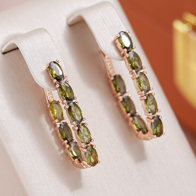 Double Layer Oval Olive Green Zircon Luxury Dangle - electronic accessories