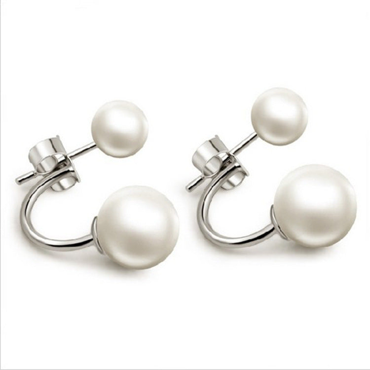 Double Shell Pearl Ear Studs - Silver ER0145 - electronic accessories