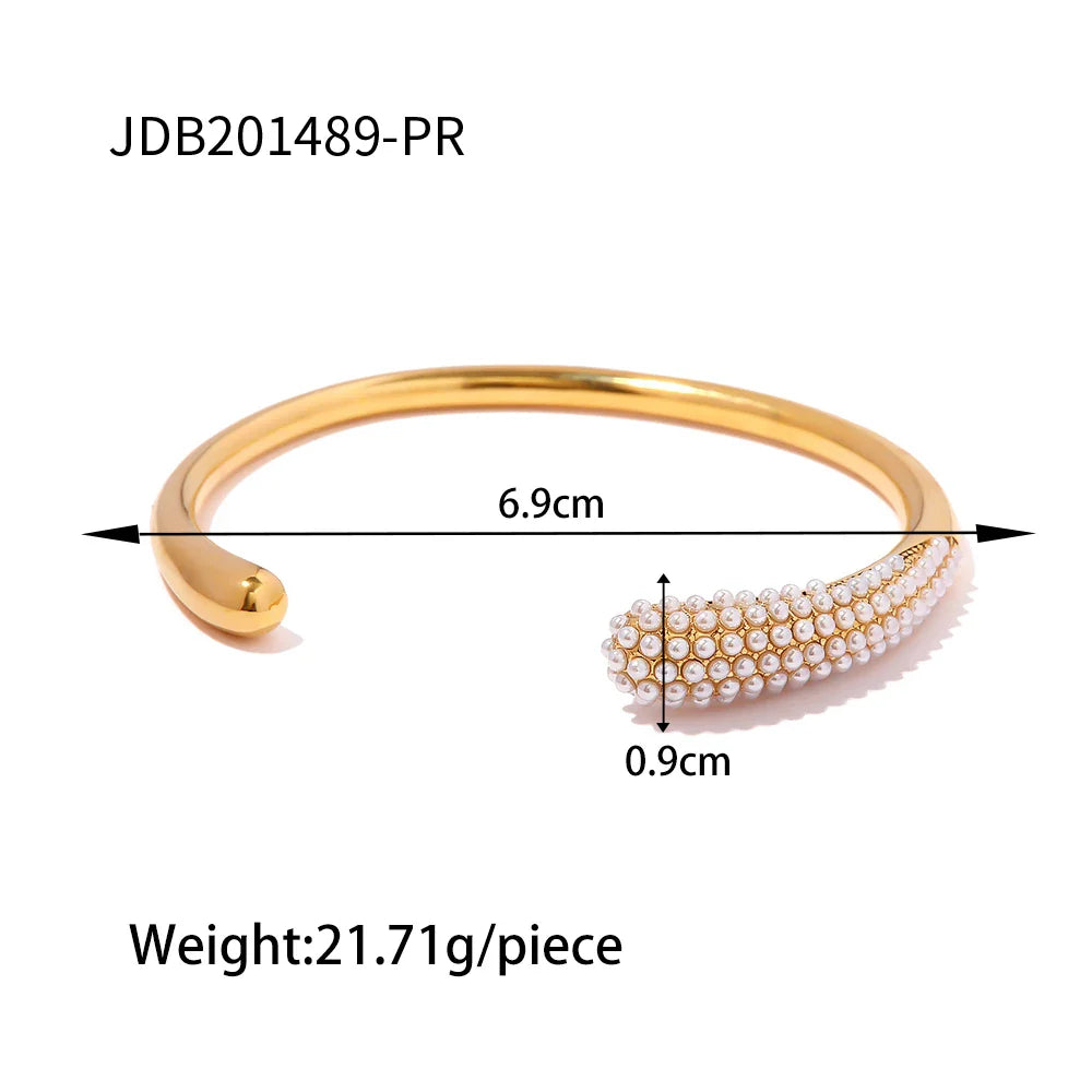 Double Wrap Stack Bracelet Pearl Open Bangle - JDB201489-PR