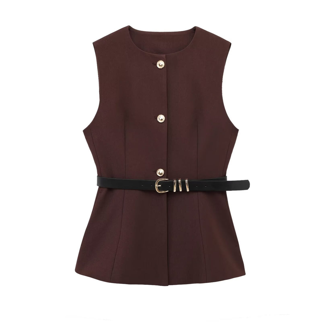 Belt Simple Sleeveless Shirt Bandage Dress Waist-tight Vest - Norellé