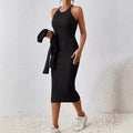Front Button Cropped Top And Slim Fit Dress - Norellé