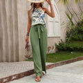 Women's 2 Piece Outfits Casual Sleeveless Halter Neck Crop Tops Wide Leg Pants Set - Norellé