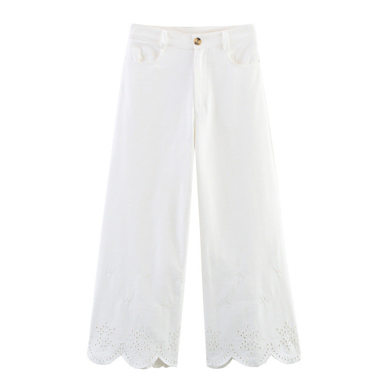 Hollow Embroidered Jacket Wide Leg Trousers - Norellé