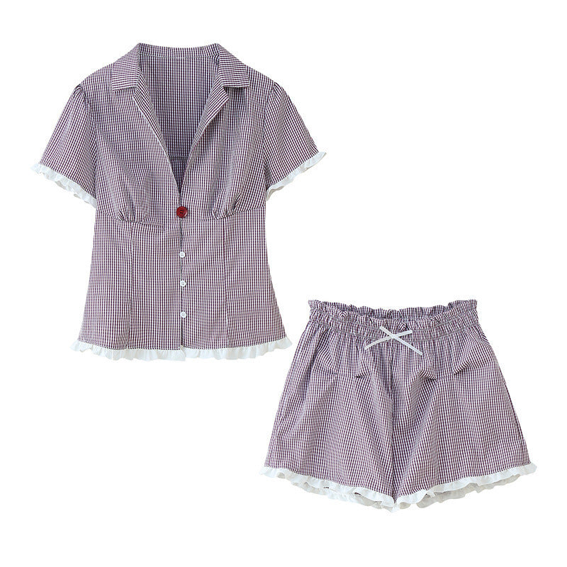 Retro Plaid Shirt Shorts Suit - Norellé