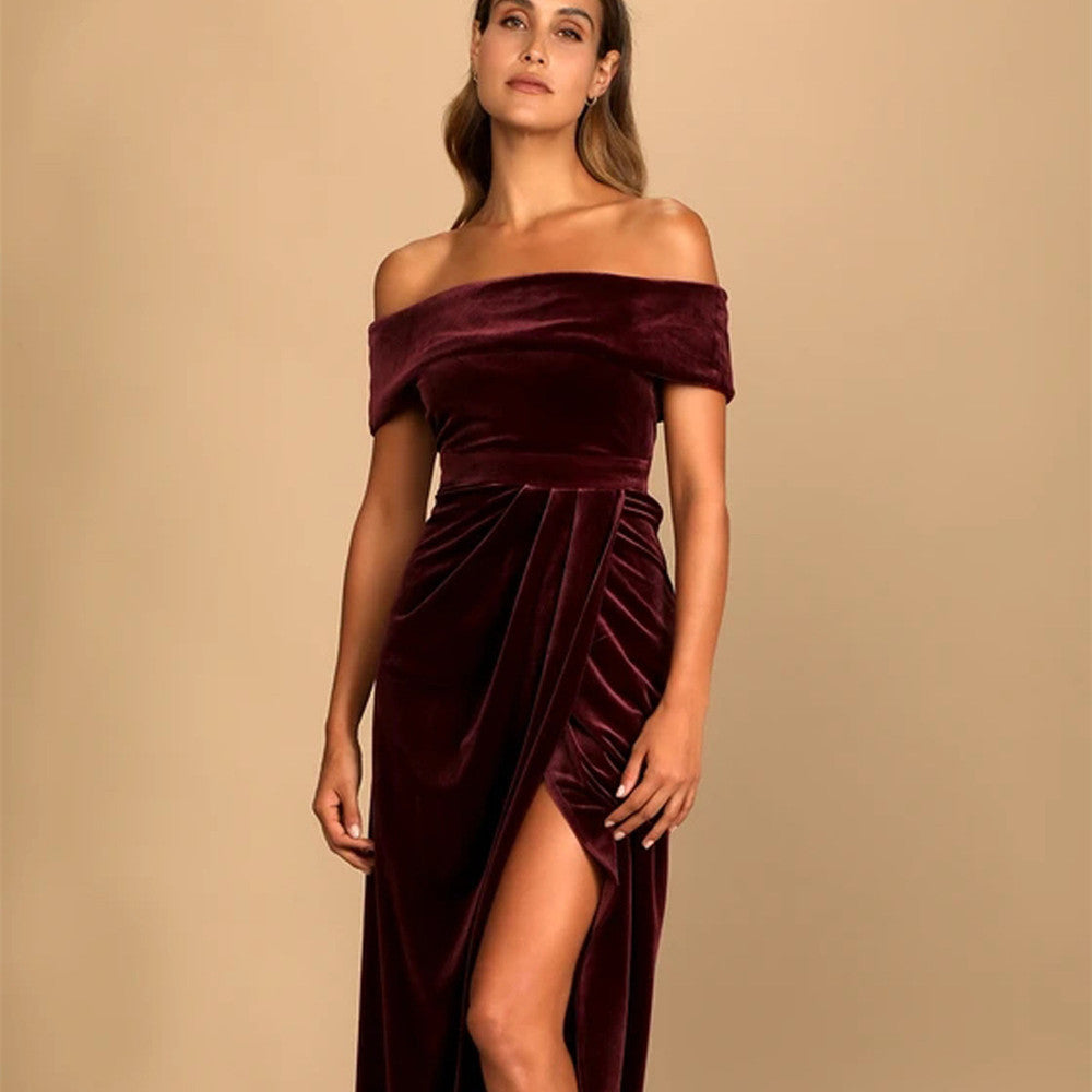 Women's Personalized Velvet Off-shoulder Dress - Norellé