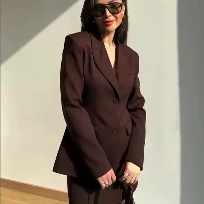 Elegant Blazer Women Brown Suit Jacket