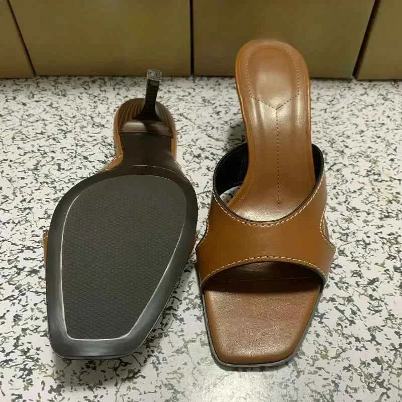 Elegant Brown Square Toe High Heels