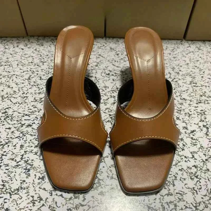 Elegant Brown Square Toe High Heels