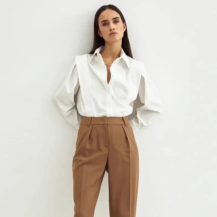 Elegant Cotton Lapel White Shirts Female