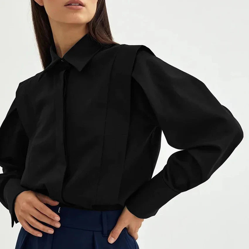 Elegant Cotton Lapel White Shirts Female - Black / S