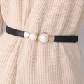 Elegant Double Pearls Buckle Elastic Women Belts