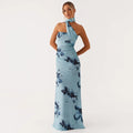 Elegant Floral Print Maxi Dress Backless