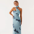 Elegant Floral Print Maxi Dress Backless