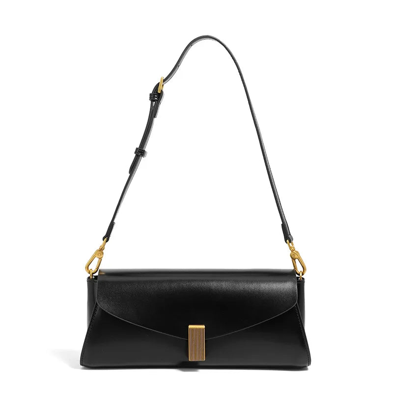 Elegant Genuine Leather Bag for Women - Black / 27 x7 x 12 cm