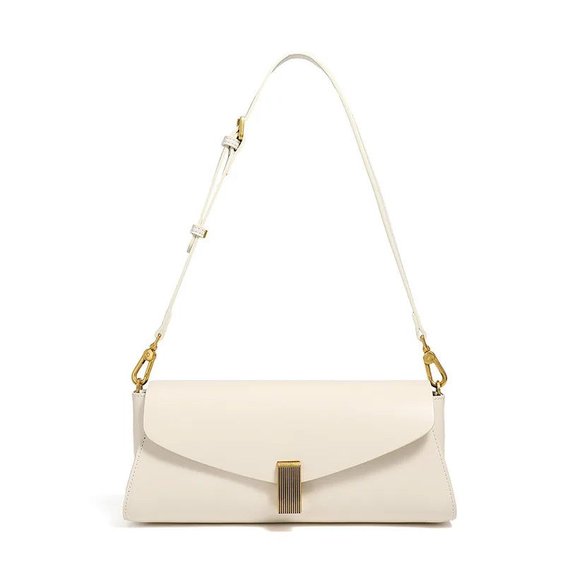 Elegant Genuine Leather Bag for Women - Creamy-white / 27 x7 x 12 cm
