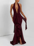 Elegant Halter Deep V Neck Maxi Dress Women