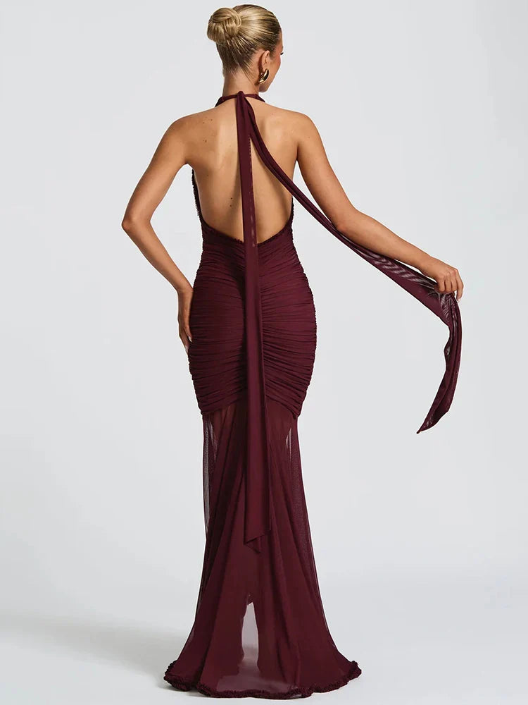 Elegant Halter Deep V Neck Maxi Dress Women