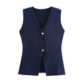 Elegant Knitted Tank Vest Top - L / Navy Blue - Other