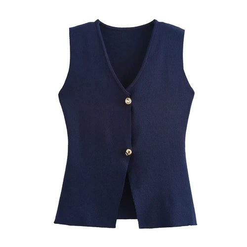 Elegant Knitted Tank Vest Top - L / Navy Blue - Other