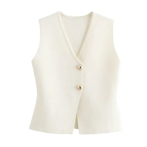 Elegant Knitted Tank Vest Top - L / WHITE - Other