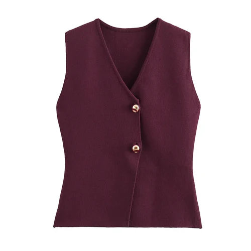 Elegant Knitted Tank Vest Top - M / claret - Other