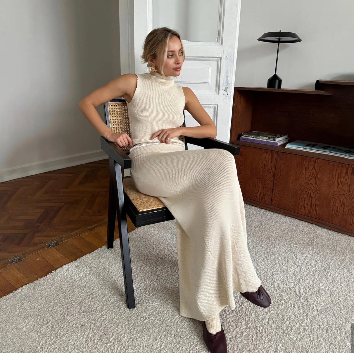 Elegant Knitted Top Skirts Sets Women